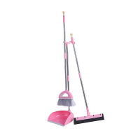 家用地板清洁工具 扫把簸箕地板刮套装 笤帚畚斗玻璃刮组合三件套 粉色