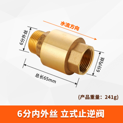 闪电客全铜加厚内外丝止回阀4分6分1寸水管水表弹簧单向阀立式止逆阀 6分内外丝