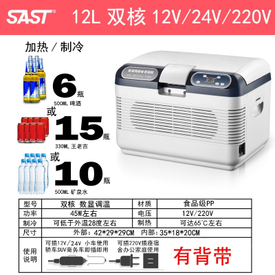 先科车载冰箱迷你货车汽车车家家用宿舍小型便携恒温箱冷藏盒 12L恒温数显双核12V24V220V