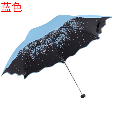 天堂伞晴雨伞折叠雨伞女晴雨两用森系小清新防晒太阳伞简约纯色复古 蓝色