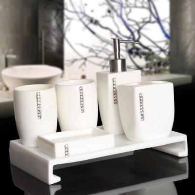现代简约卫浴五件套阿斯卡利(ASCARI)创意欧式洗漱杯浴室用品套件卫生间牙刷架套装 象牙白珠链六件套(反边托盘)