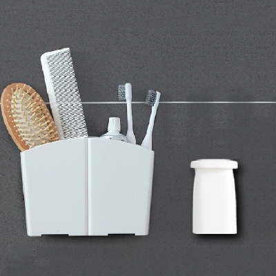 挂牙刷架阿斯卡利(ASCARI)吸壁式简约挤牙膏器梳子牙刷置物架免打孔卫生间浴室梳筒 简约款+磁吸杯