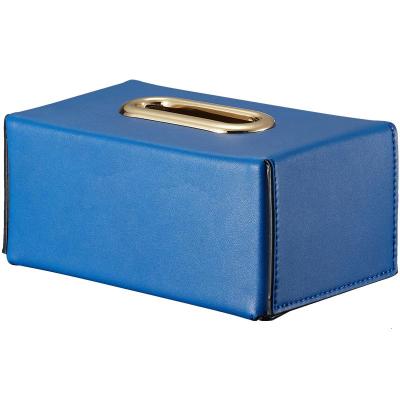 美式皮革质方形阿斯卡利(ASCARI)家用抽纸盒北欧ins轻奢客厅卧室简约卫生间纸巾盒 蓝色