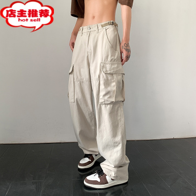 SHANCHAO美式街头大口袋工装裤子男生秋季潮牌ins纯色直通显瘦hiphop裤子