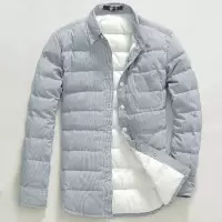 BaLuoShang冬季男士羽绒棉衬衫外套白色保暖衬衣长袖加绒加厚宽松格子棉衣衬衫