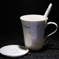 十二星座水杯创意陶瓷马克杯办公牛奶杯子情侣咖啡茶杯骨瓷带盖勺