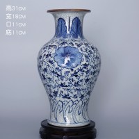 253景德镇陶瓷手绘仿古青花瓷冰裂纹花瓶家居工艺品摆件送底座