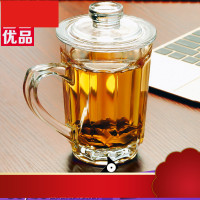 ybe加厚耐热玻璃茶杯透明泡茶玻璃杯带盖高硼硅水杯子胖胖
