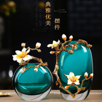 米魁中式珐琅彩水晶花瓶装饰摆件轻奢高端乔迁新居礼品