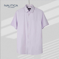 诺帝卡/NAUTICA TAILORED衬衫男士莱赛尔格纹商务正装短袖衬衫