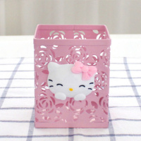 粉色趴趴猫方形玫瑰花 卡通少女心笔筒可爱韩版学生文具用品办公室桌面收纳盒