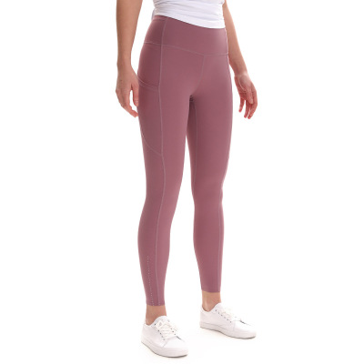 新款瑜伽九分裤女 锦纶双面含口袋高腰显瘦小脚裤 跑步健身提臀裤
