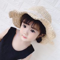 盛世尼曼宝宝草帽夏季女孩遮阳帽1--2岁儿童蕾丝蝴蝶结防晒凉帽沙滩太阳帽帽子