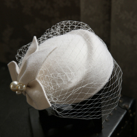 盛世尼曼法式优雅英伦复古网纱贝雷帽毛呢小礼帽 婚纱宴会白色新娘头饰帽子