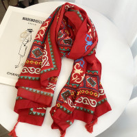 盛世尼曼茶卡盐湖旅游拍照草原沙漠防晒丝巾海边复古大红色围巾披肩两用女