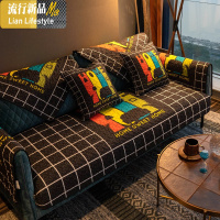 创意温馨黑白格子沙发垫现代简约耐脏沙发坐垫四季棉防滑盖巾套 三维工匠
