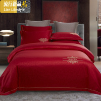 四件套棉棉床单贡缎欧式床上用品喜被新房婚庆大红色结婚被套 三维工匠