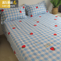 棉老粗布格子床单单件可爱莓双人床单软凉席1.8/2m床帆布睡单 三维工匠