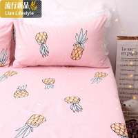 粉色菠萝小清新加厚加密棉老粗布床单单件棉布亚麻床笠套 三维工匠