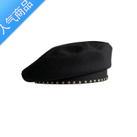 SUNTEK画家帽女鞠婧祎同款帽子黑色星星装饰时装帽文艺复古百搭潮贝雷帽