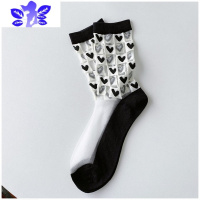 Ideamini春夏新品超薄女袜 ins风黑白色卡丝设计感小众爱心中筒玻璃袜袜子袜子