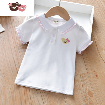 绿彩虹光女童衬衣短袖2022新款夏季小童宝宝上衣洋气夏装韩版儿童白色衬衫T恤