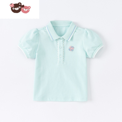 绿彩虹光女童T恤2022夏装新款儿童上衣童装宝宝短袖女孩POLO衫