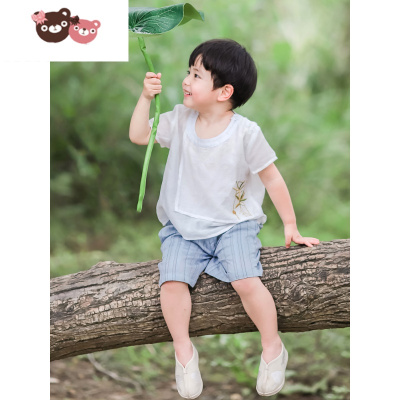 绿彩虹光原创改良男童汉服夏季中国风国学儿童古装汉服童装短袖套装