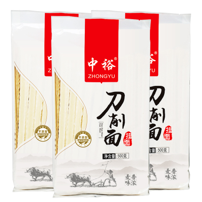 中裕面条 刀削面挂面500g*3 宽面条袋装速食方便食品拌面山东北方挂面