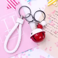 韩国时尚卡通铃铛编织绳钥匙扣男女士腰挂钥匙链汽车包包挂件 白+红+白铃铛编绳