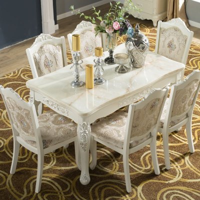 简欧欧式餐桌椅组合6人长方形大理石现代简约家用小户型实木饭桌