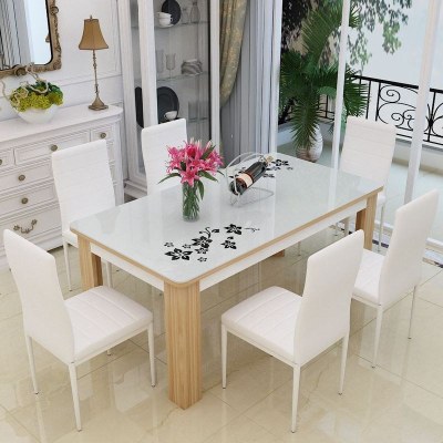 餐桌椅组合家用吃饭桌子4人6人现代简约长方形钢化玻璃实木质餐桌