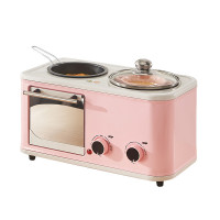 商用多功能早餐机家用三合一咖啡烤箱烤面包机迷你电烤箱煎蛋礼品 粉红色四合一
