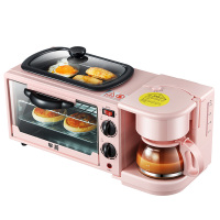 多功能三合一早餐机多士炉家用吐司机面包小烤箱热牛奶咖啡机 粉色早餐机(送烤盘+烤网)