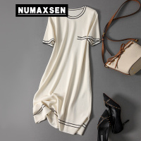 纽曼森(Numaxsen)连衣裙法式小香风撞色圆领针织女高级感杠纹宽松显瘦好穿T恤裙子