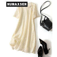 纽曼森(Numaxsen)连衣裙意蕴东方温柔气质复古国风女盘扣蕾丝重工镂空宽松中长裙