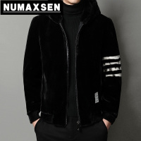 纽曼森(Numaxsen)冬季仿貂皮外套男士仿貂绒大衣时尚潮流连帽加厚仿皮草含羊皮夹克