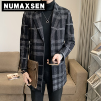 纽曼森(Numaxsen)毛呢大衣外套男秋冬中长款格子风衣韩版潮流呢子衣服休闲潮流高端