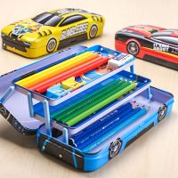 儿童铁笔盒小学生多层文具盒男生汽车造型多层多功能铅笔盒