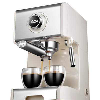 北美电器(ACA)/北美电器ES12A咖啡机家用小型意式 半自动蒸汽奶泡卡布奇诺 米白色+不锈钢色