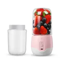 无线榨汁机家用小型充电 榨汁杯电动炸果汁机 粉色双杯-186