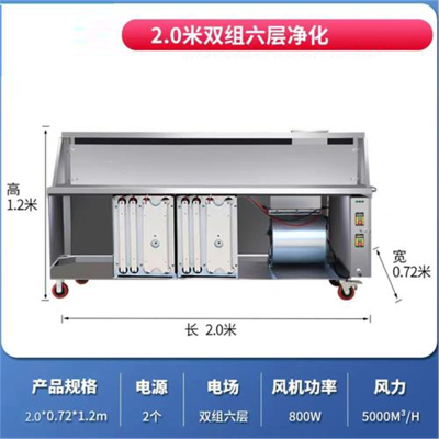 花田趣平吸款烧烤车商用摆摊移动木炭烧烤机净化器烧烤_2.0米双组六层净化