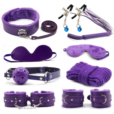 久爱(Jiuai)手铐脚铐口塞皮鞭 器具套装SM八件套 成人情趣用品玩具 sm八件套紫色