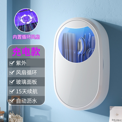 纳丽雅(Naliya)筷子消毒机厨房家用小型智能紫外线充电式消毒壁挂式快子筒_银色消毒风干-充电款
