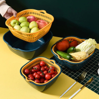 [沥水篮套装]北欧风格双层沥水篮洗菜盆家用洗水果盘方形塑料篮子