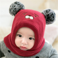 热卖儿童宝宝帽子秋冬季保暖毛线帽6-12个月-3岁婴幼儿围巾护耳一体帽
