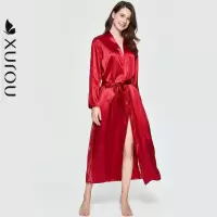 睡袍女士新娘夏季性感冰丝绸蕾丝浴袍薄款新婚结婚红色睡衣女春秋
