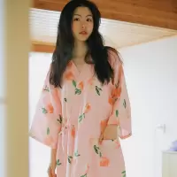 日系睡裙女棉纱布长袖宽松睡袍日式和风春秋大码浴袍和服睡衣