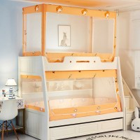 子母床蚊帐1.2m上下床铺1.5梯形家用高低床|方块动物[含支架] 单下铺-[适合1.5米宽的下铺]梯形前开门