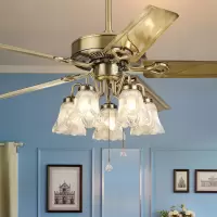 餐厅客厅风扇灯吊扇灯家用欧式铁叶美式复古木叶带灯电扇风扇吊灯